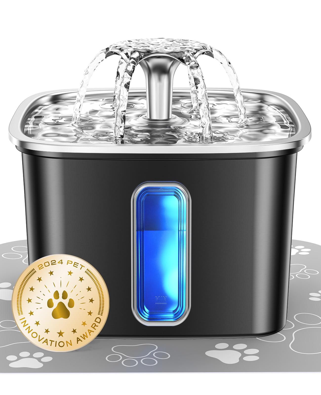 Veken — Fuente de Agua para Mascotas en Acero Inoxidable con Filtros de Repuesto y Tapete de Silicona para Gatos y Perros