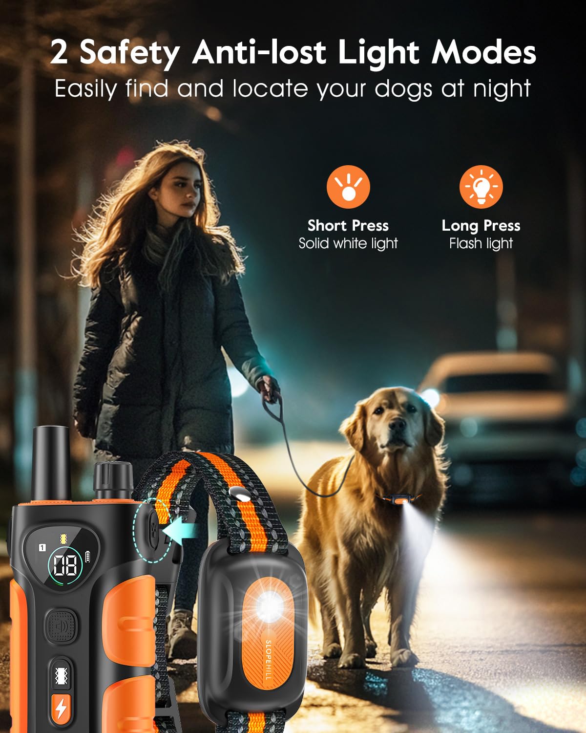 SLOPEHILL — Collar de Entrenamiento con Control Remoto para Perro con 5 Modos: Vibración, Beep, Descarga, Luz y Modo Sin Descarga
