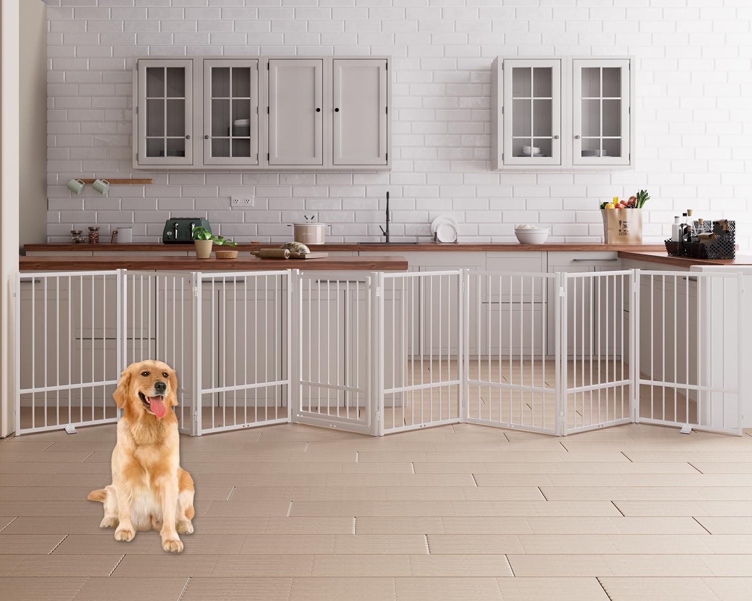 Corralito y Reja Divisoria de Metal para Perros — Puerta Abatible, Plegable y Autoportante para Interiores