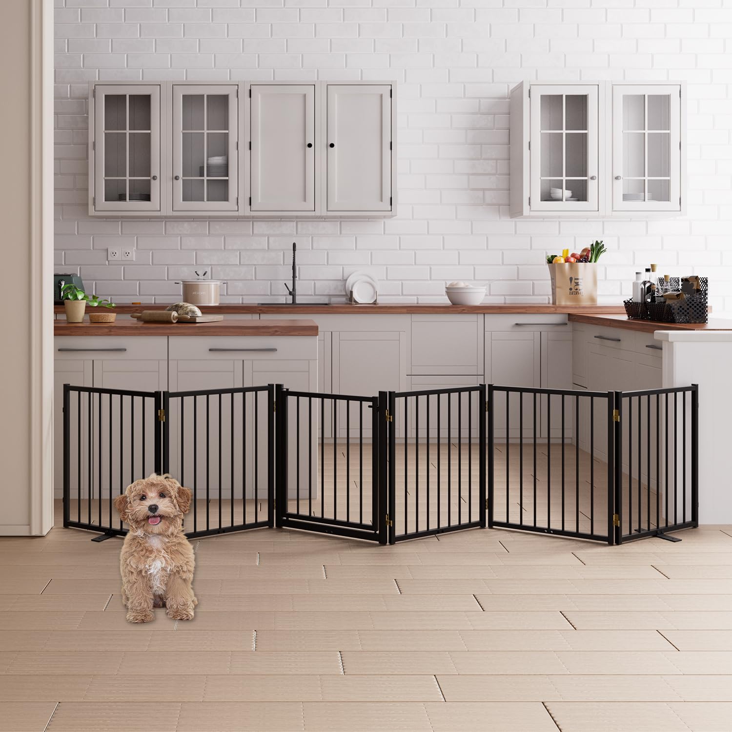 Corralito y Reja Divisoria de Metal para Perros — Puerta Abatible, Plegable y Autoportante para Interiores