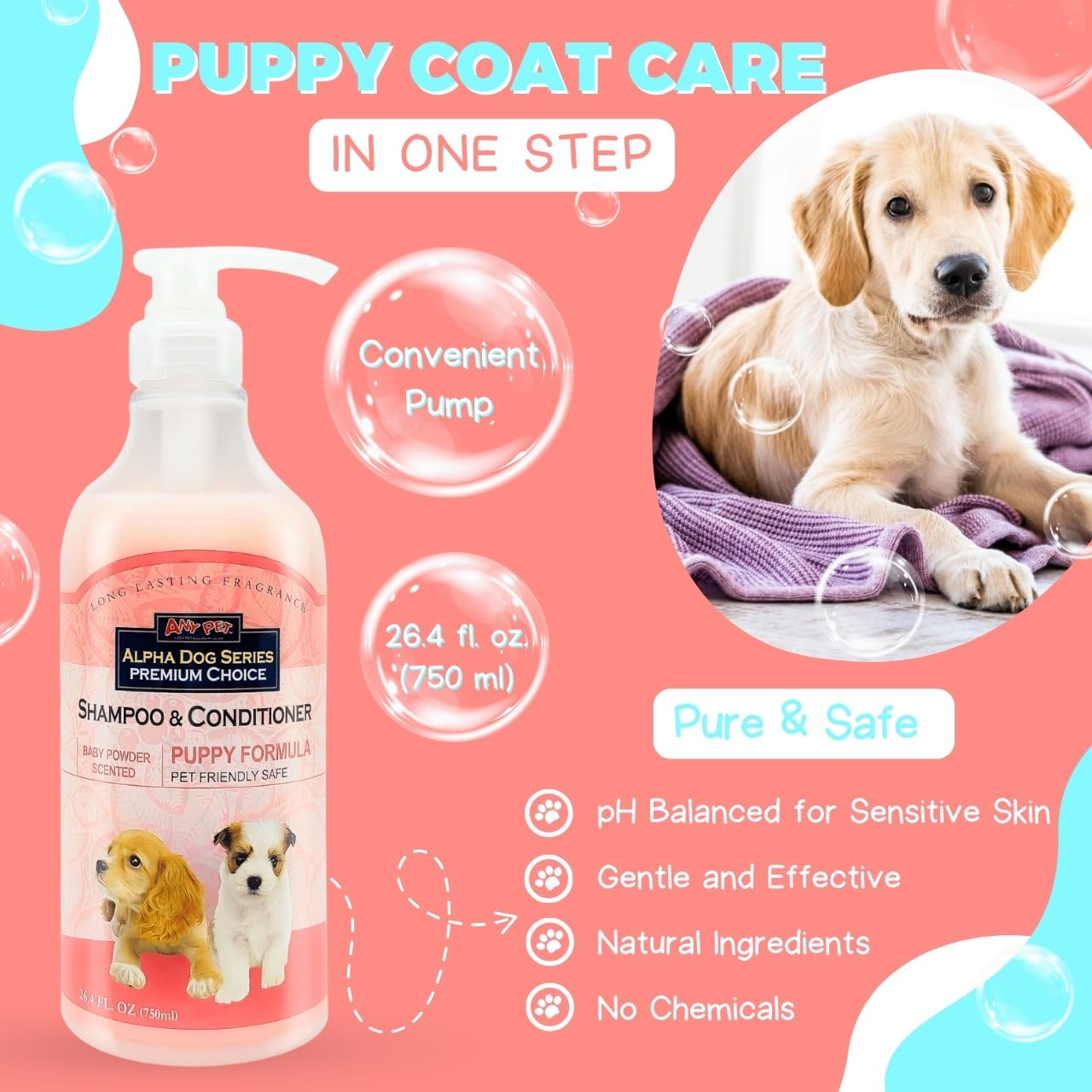 Alpha Dog Series — Shampoo y Acondicionador 2 en 1 con Aloe Vera para Perro, Fórmula Natural, pH Balanceado y Sin Lágrimas