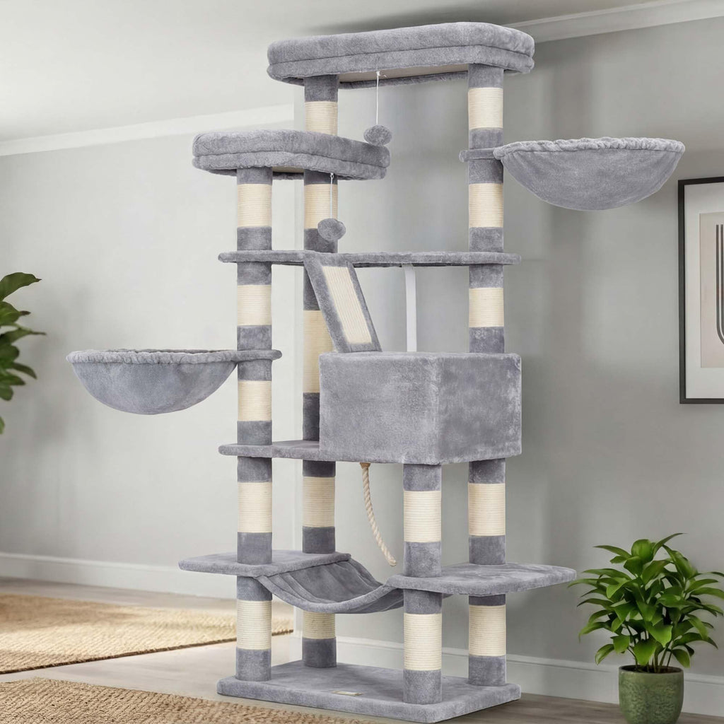 Heybly Torre para Gatos Grandes — Árbol Multinivel con Perchas Anchas, Cueva y Tablero Rascador para Gatos de hasta 9 kg
