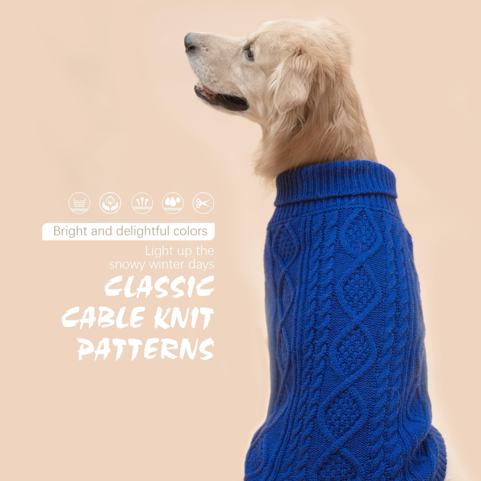 Suéter Tejido Térmico con Cuello Alto para Perros — Jersey Clásico de Punto Cable Cálido para Cachorros y Gatos Pequeños, Medianos y Grandes