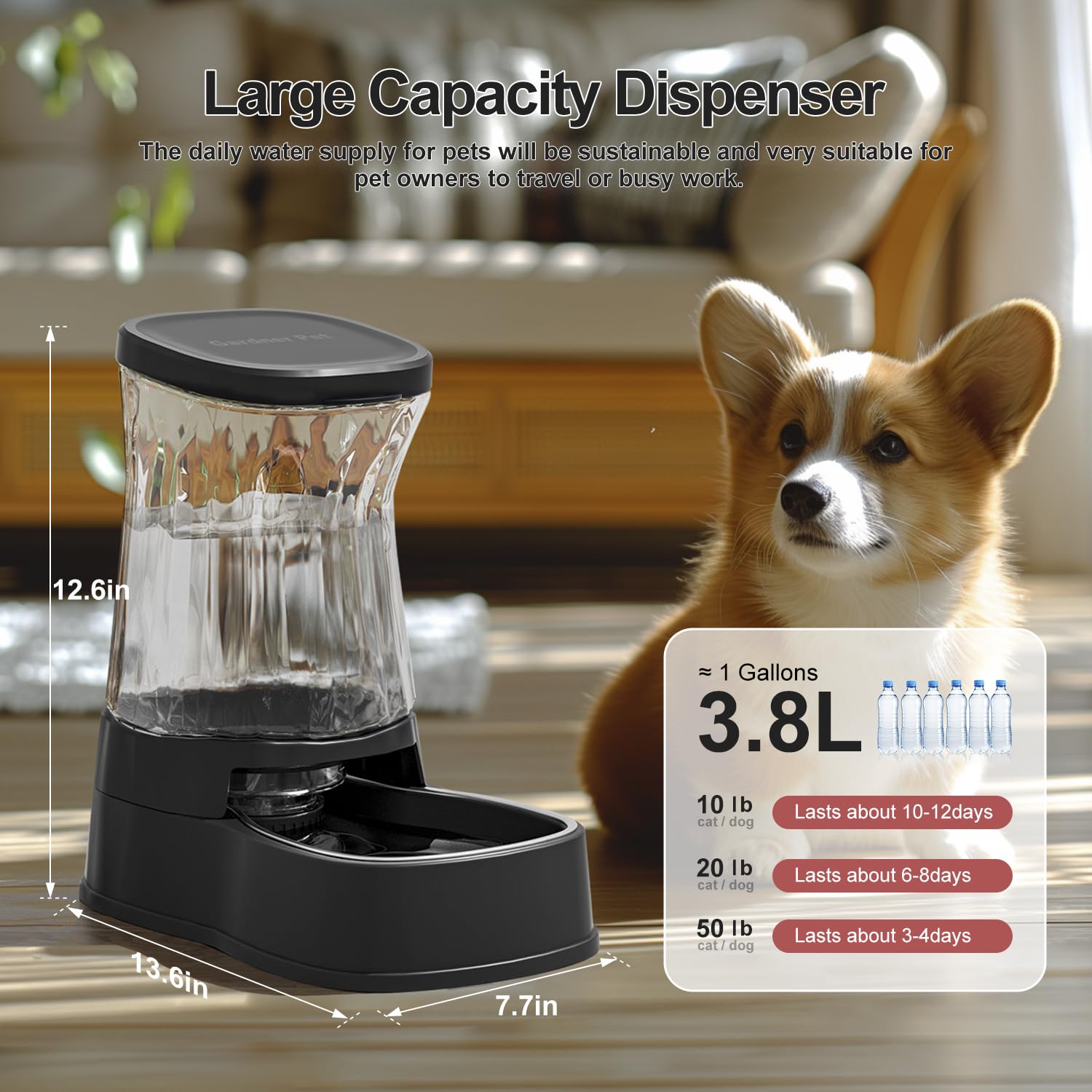 Gardner Pet — Bebedero Automático por Gravedad con Tazón de Acero Inoxidable para Perros y Gatos