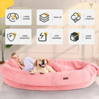 Cama Tamaño Humano para Perros y Adultos con Almohada y Cobija — Felpa Ortopédica Lavable y Removible para Mascotas Grandes