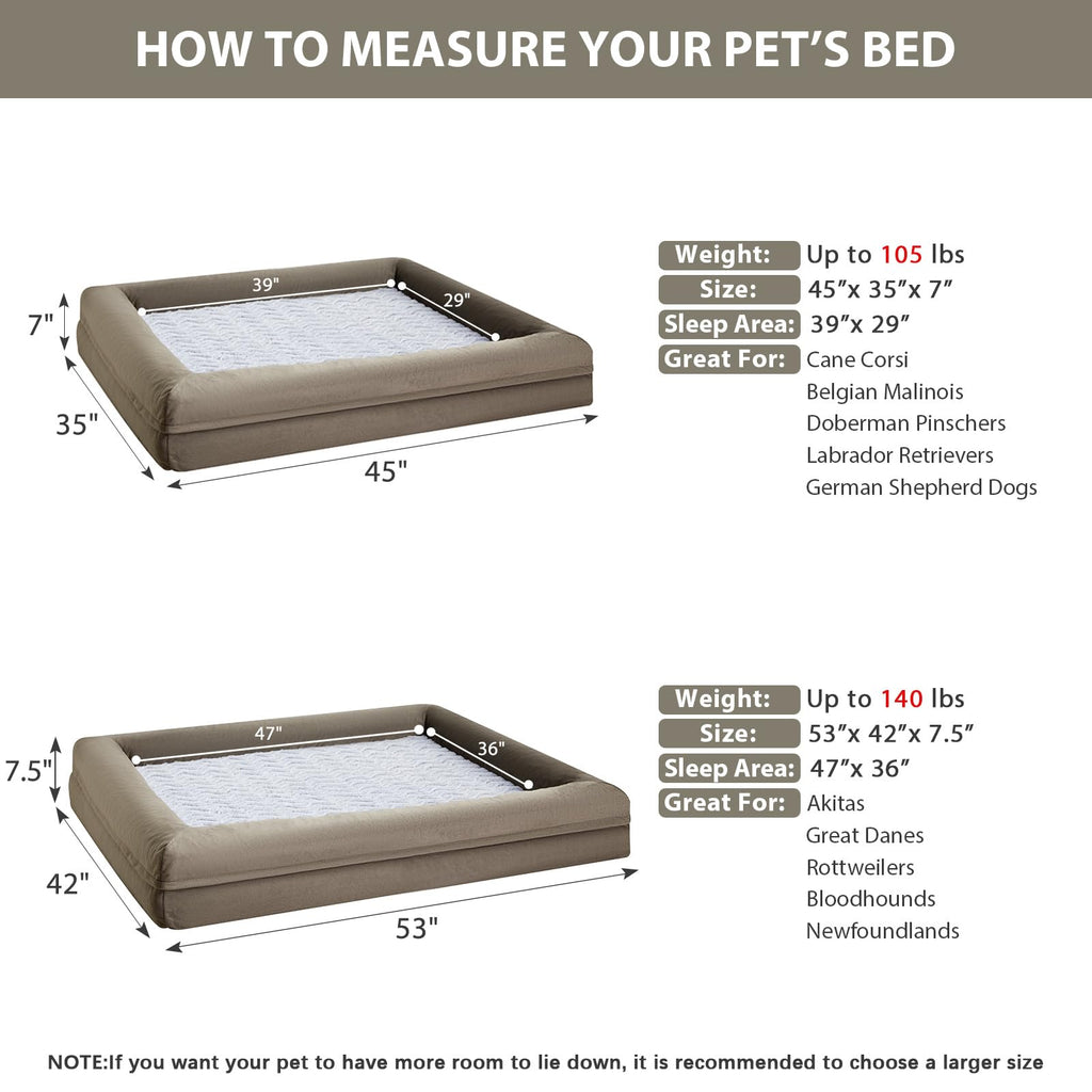 WNPETHOME — Cama Ortopédica Sofá para Perro XL con Cubierta Extraíble Impermeable y Bordes Acolchados