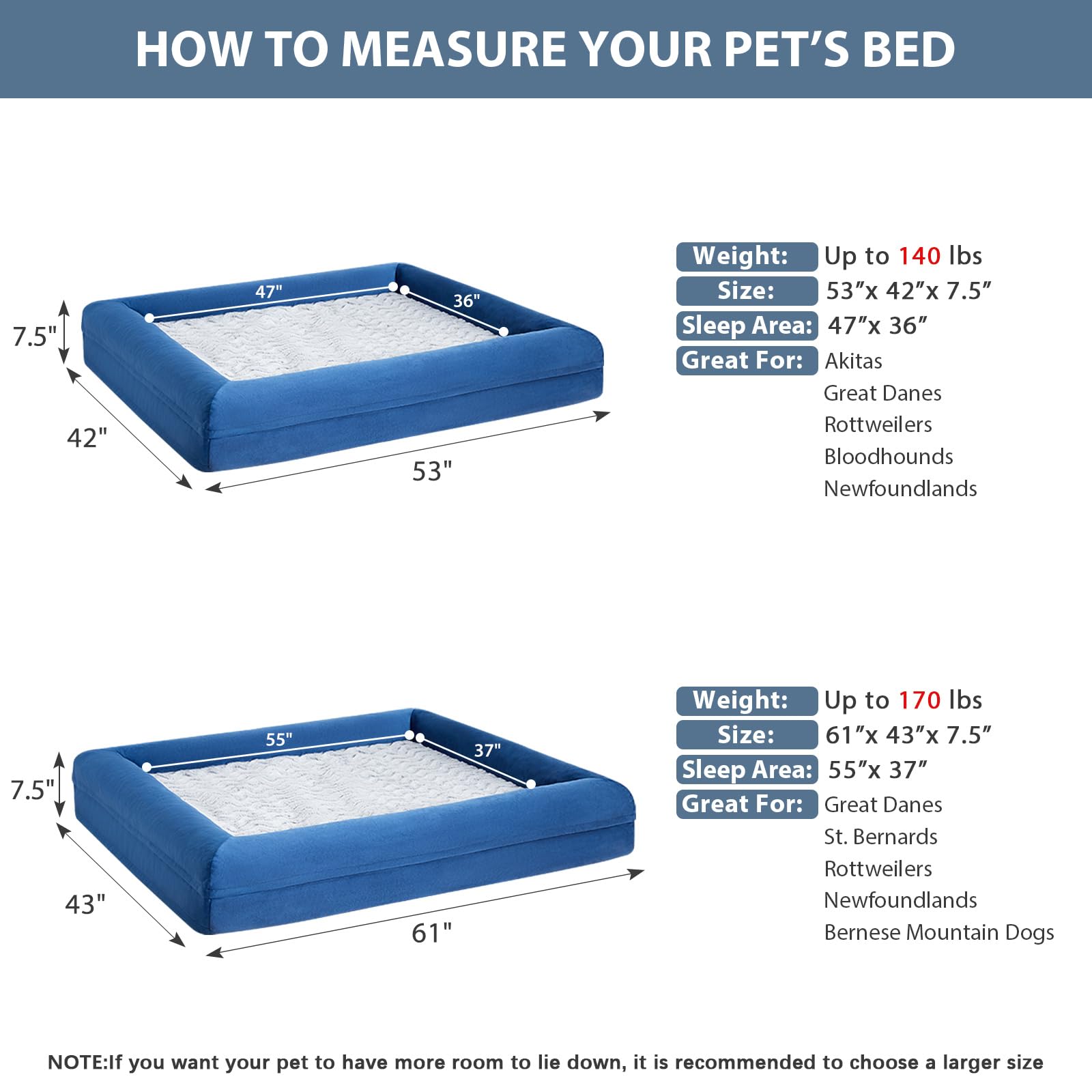 WNPETHOME — Cama Ortopédica Sofá para Perro XL con Cubierta Extraíble Impermeable y Bordes Acolchados