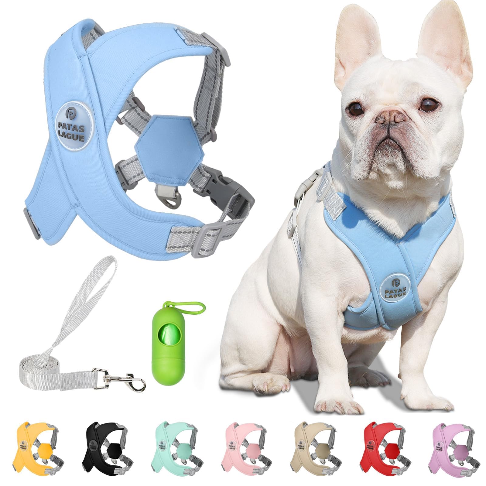 Patas Lague — Arnés con Correa y Bolsas para Cacas, Acolchado, Ajustable, Reflectante y Sin Jalones para Perros Pequeños y Medianos
