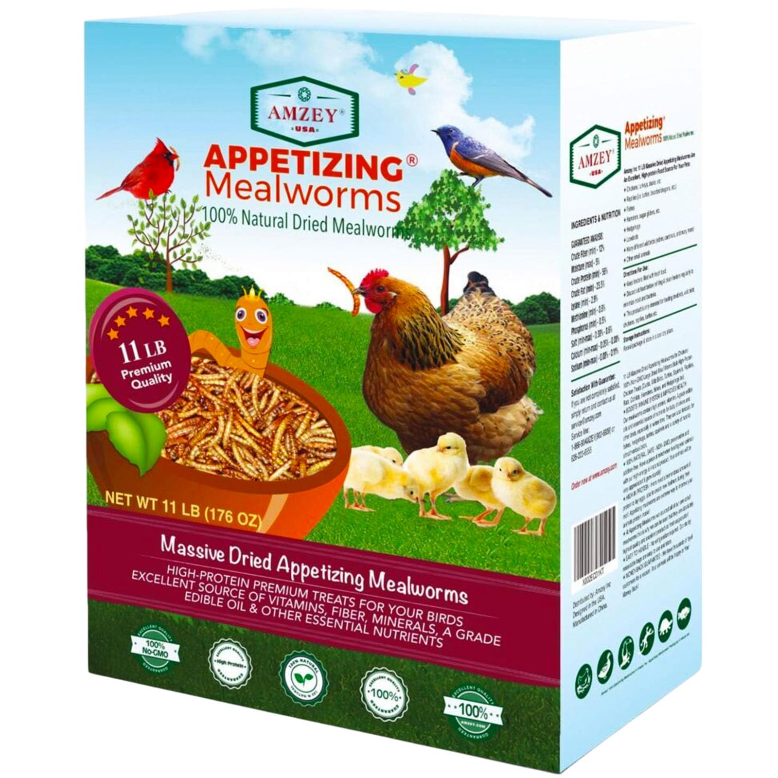 Amzey Gusanos de Harina Deshidratados — Alimento Natural Alto en Proteína para Pollos, Aves, Peces, Tortugas, Patos y Reptiles