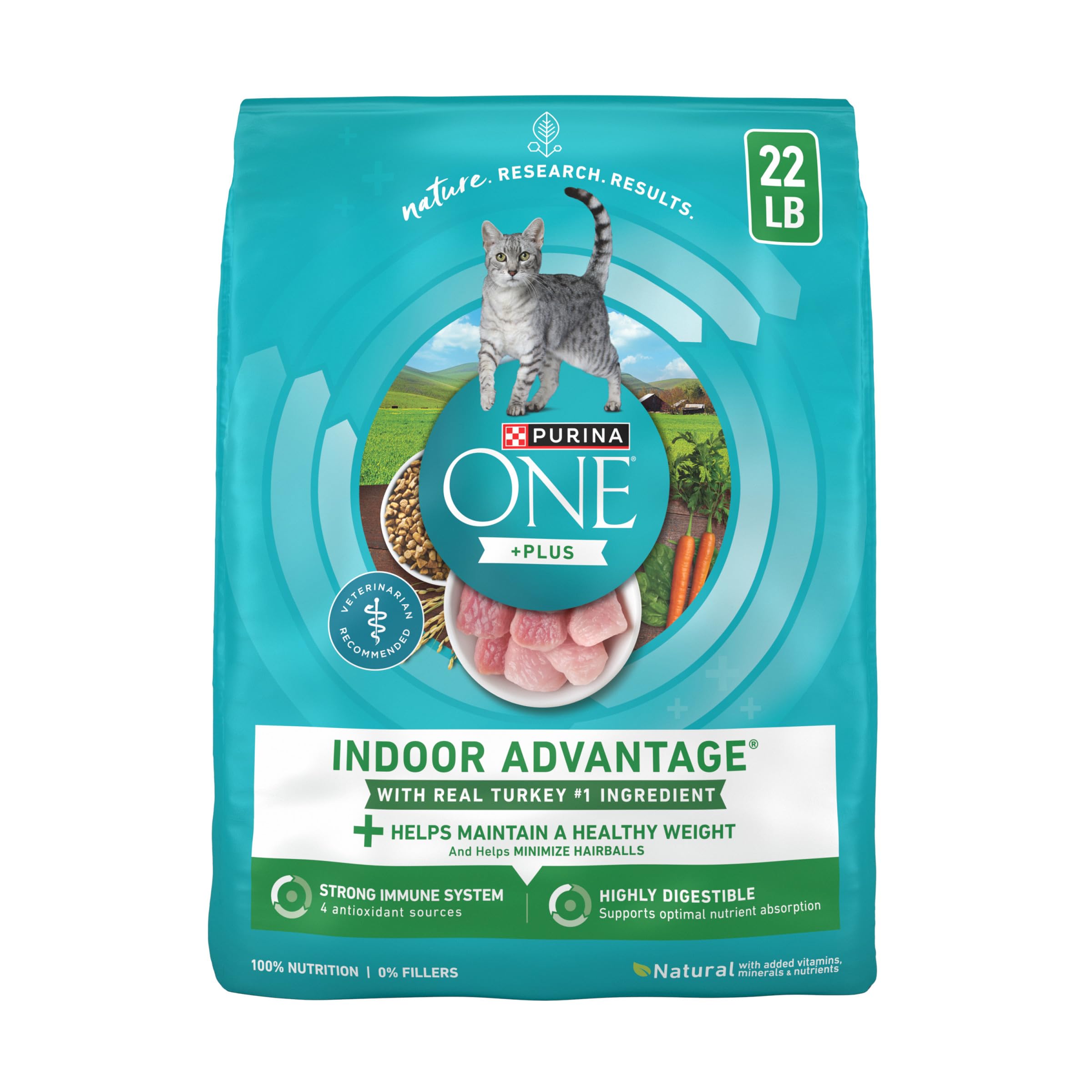 Purina ONE Indoor Advantage — Alimento Seco Natural para Gato Adulto de Interior con Control de Peso y Reducción de Bolas de Pelo, con Salmón Real