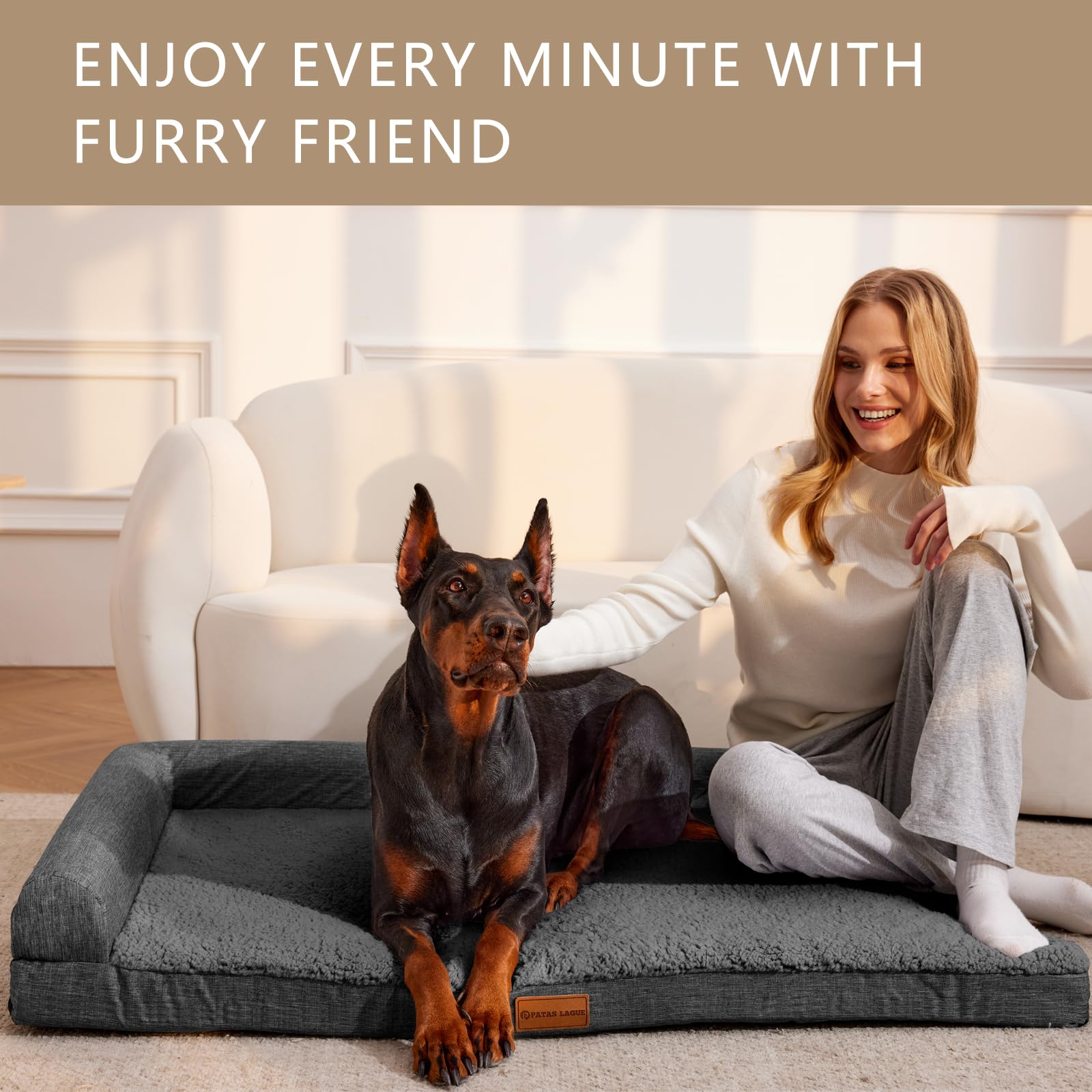 Patas Lague — Cama Ortopédica con Bolster en L y Cubierta Lavable Impermeable para Perro