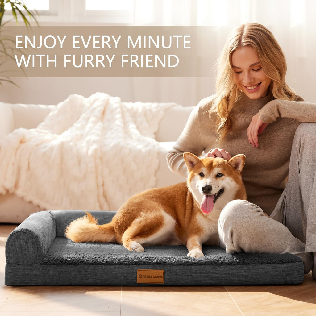 Patas Lague — Cama Ortopédica con Bolster en L y Cubierta Lavable Impermeable para Perro