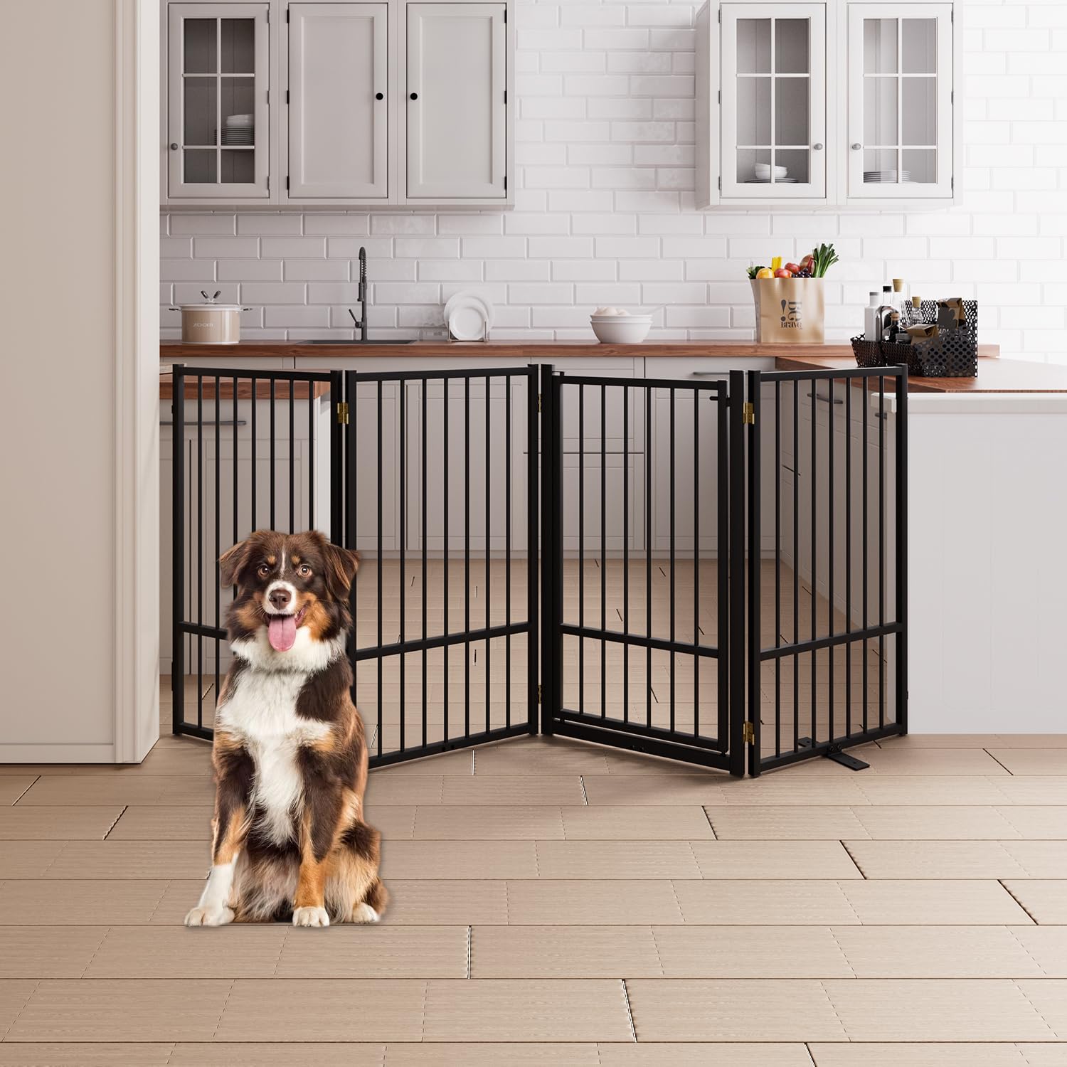 Corralito y Reja Divisoria de Metal para Perros — Puerta Abatible, Plegable y Autoportante para Interiores