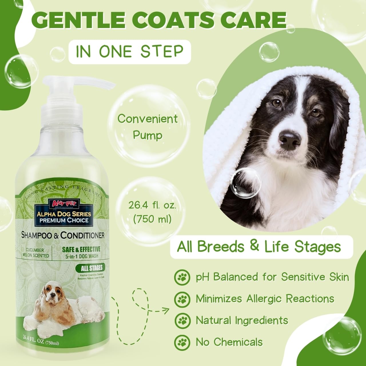 Alpha Dog Series — Shampoo y Acondicionador 2 en 1 con Aloe Vera para Perro, Fórmula Natural, pH Balanceado y Sin Lágrimas