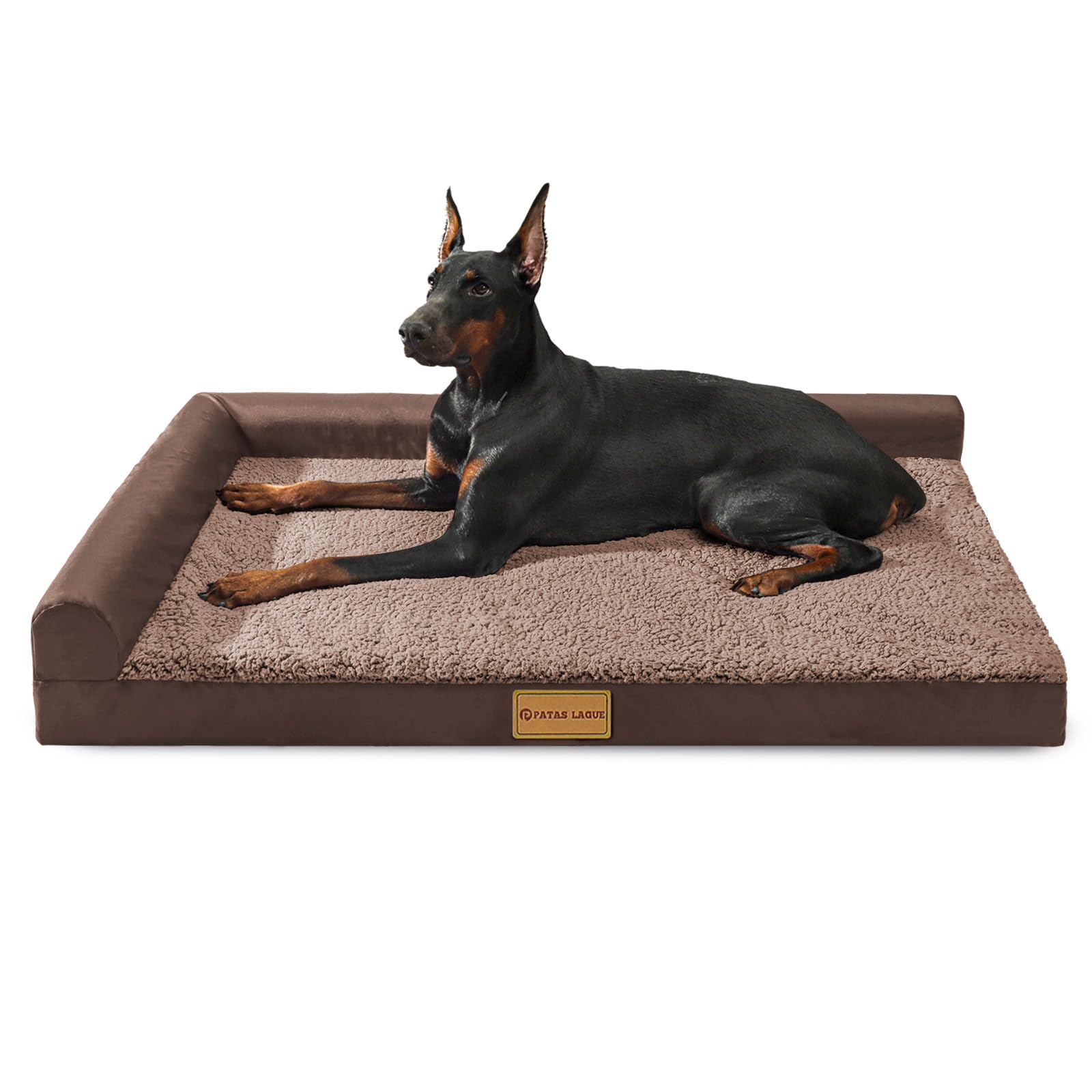 Patas Lague — Cama Ortopédica con Bolster en L y Cubierta Lavable Impermeable para Perro