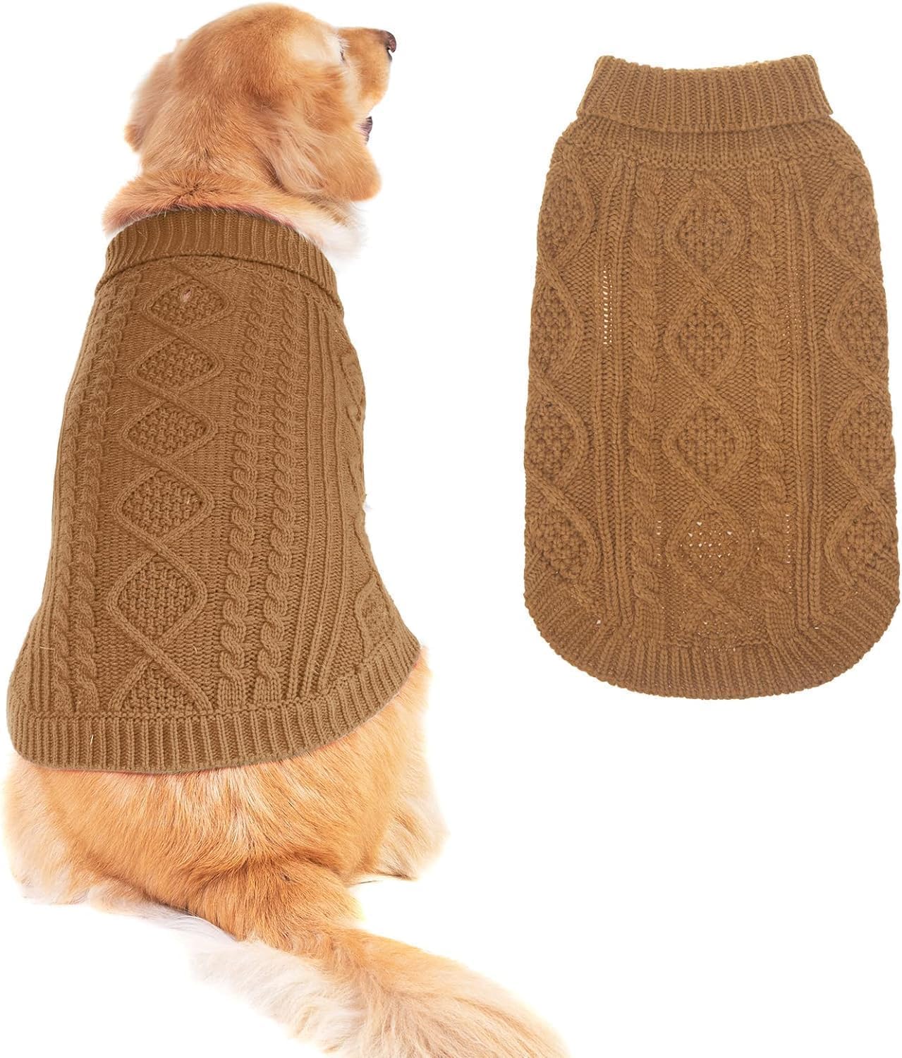 Suéter Tejido Térmico con Cuello Alto para Perros — Jersey Clásico de Punto Cable Cálido para Cachorros y Gatos Pequeños, Medianos y Grandes