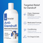 SensoVet Shampoo Anticaspa para Perros y Gatos con Peróxido de Benzoilo y Vitamina E — Alivio para Piel Seca, Seborrea, Foliculitis, Dermatitis, Acné y Descamación — 355 ml (12 oz)