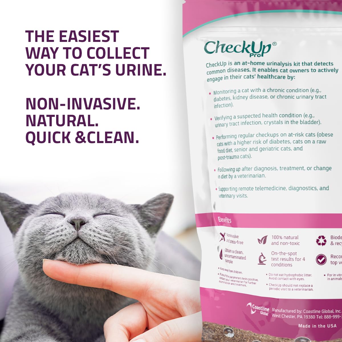 KIT4CAT CheckUp — Kit de Análisis de Orina en Casa para Gato | Arena Hidrofóbica + 2 Tiras Reactivas para 10 Parámetros
