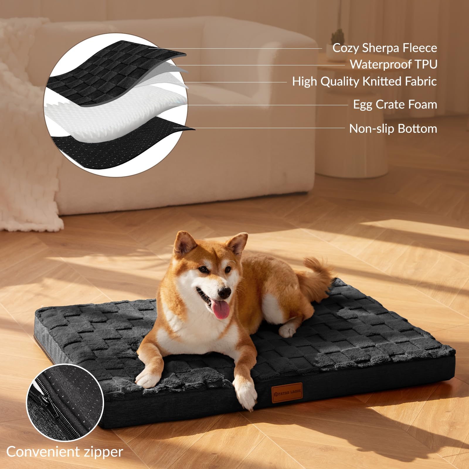 Patas Lague — Cama Ortopédica con Espuma Egg Crate, Funda Lavable y Base Antideslizante para Perro