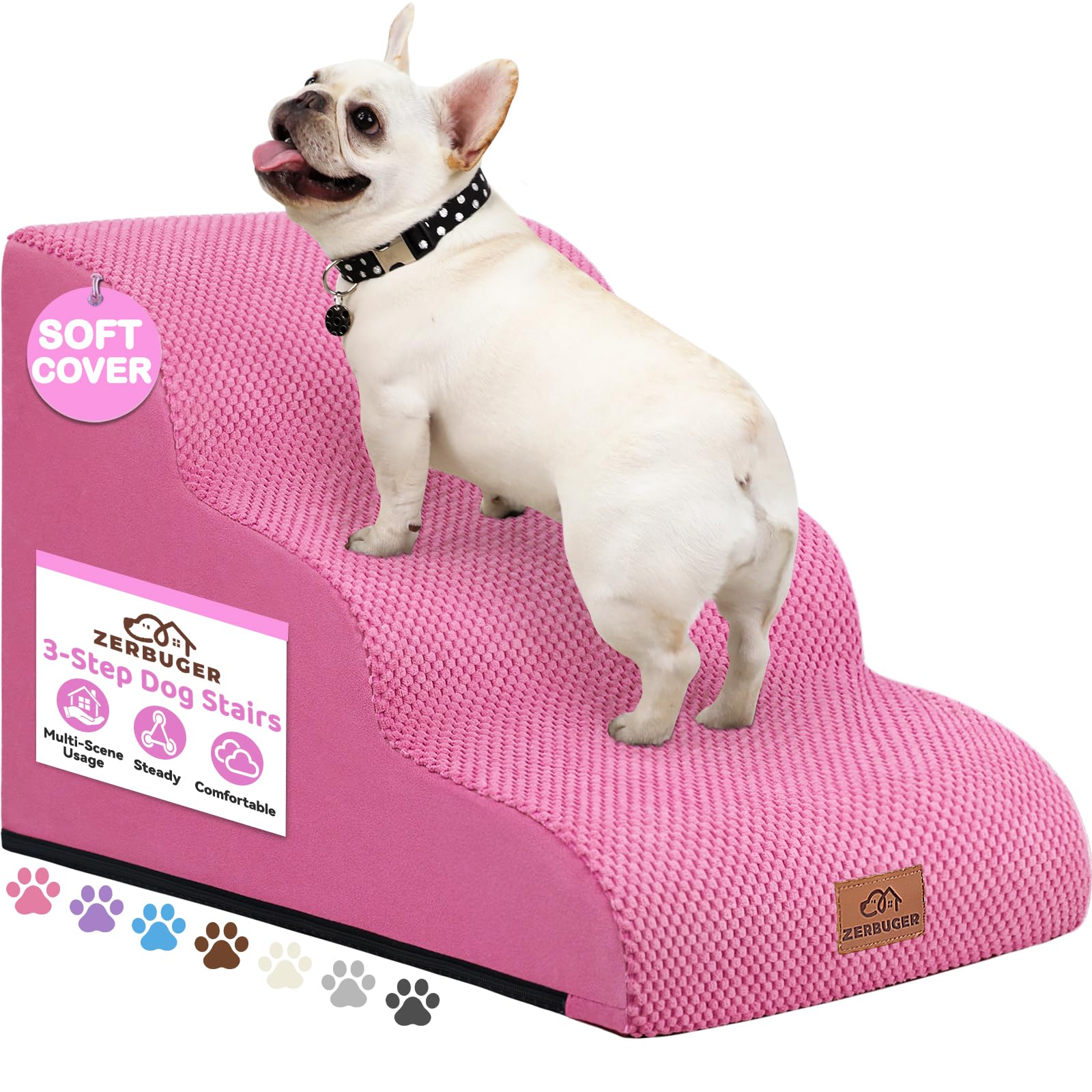 Zerbuger — Escalera y Rampa de Espuma para Perros y Gatos — Escalones Antideslizantes para Cama, Sofá y Silla