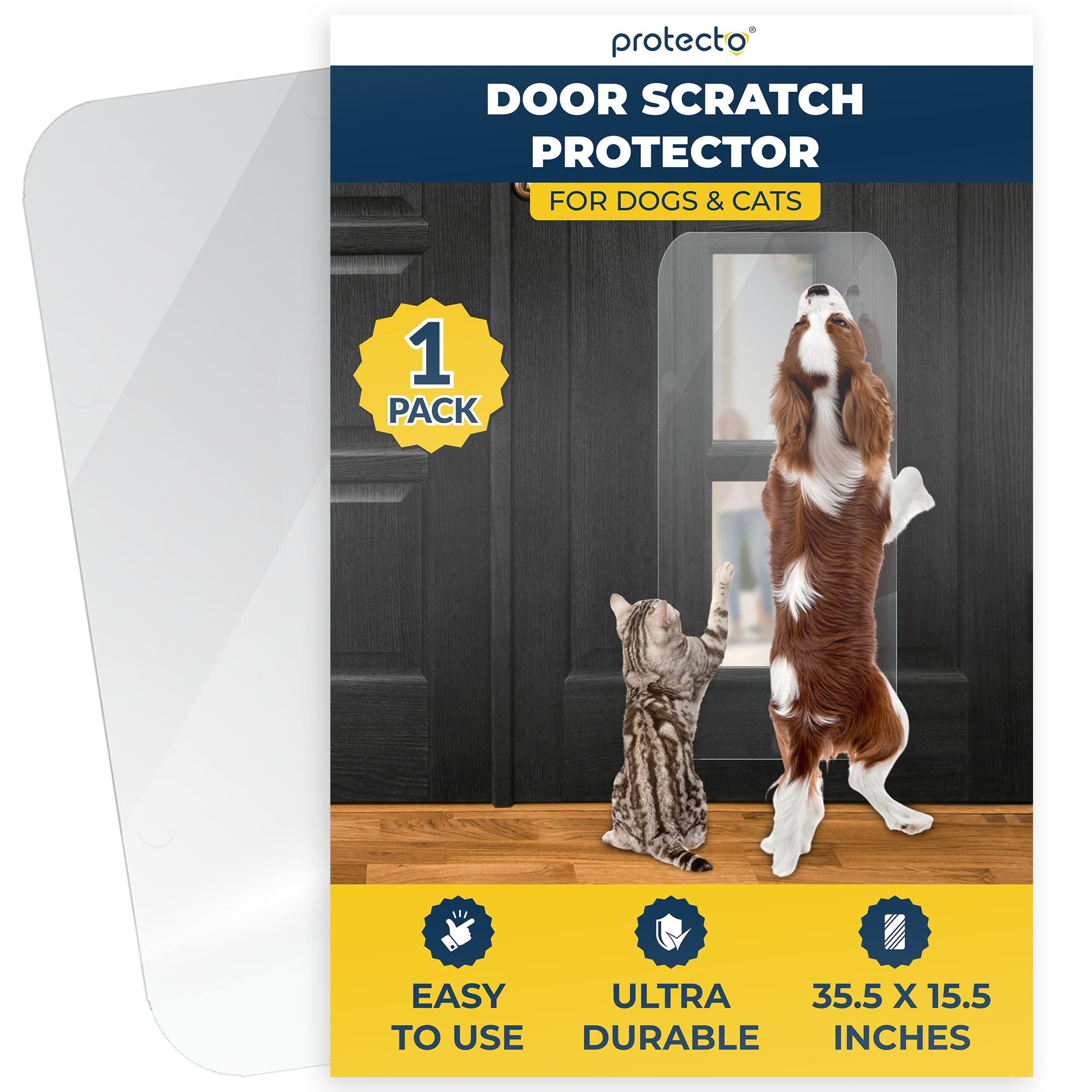 PROTECTO Heavy Duty Door Protector from Dog Scratching, Clear Door Scratch Protector, Easy & Quick to Install on Window, Wall, Screen & Sliding Doors, Cat Scratch Guard for Indoors Outdoors