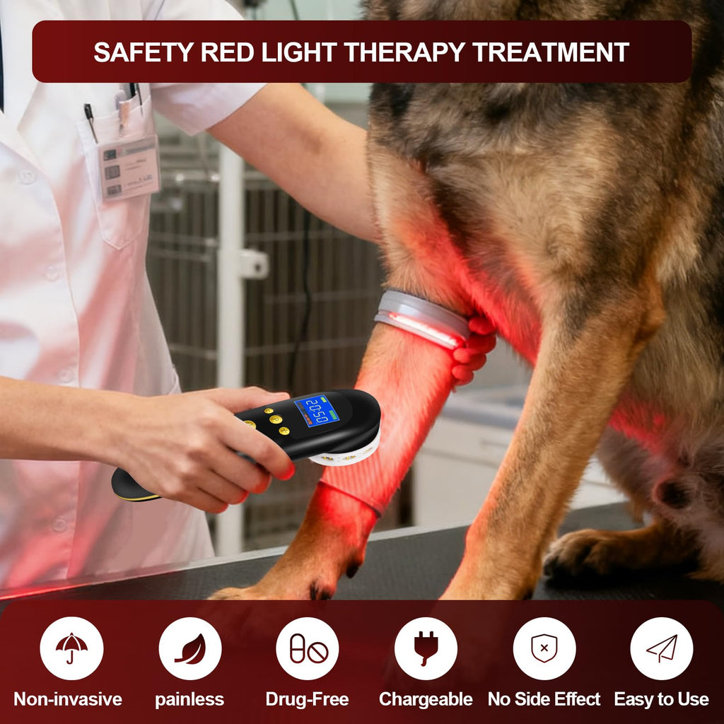 Dispositivo de Terapia de Luz Roja e Infrarroja Cercana para Mascotas — Alivio de Dolor Muscular y Articular para Perros, Gatos y Caballos | Portátil con 808nm y 650nm