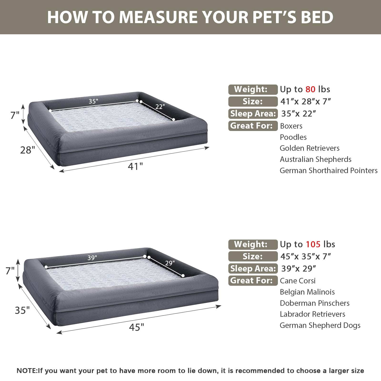 WNPETHOME — Cama Ortopédica Sofá para Perro XL con Cubierta Extraíble Impermeable y Bordes Acolchados