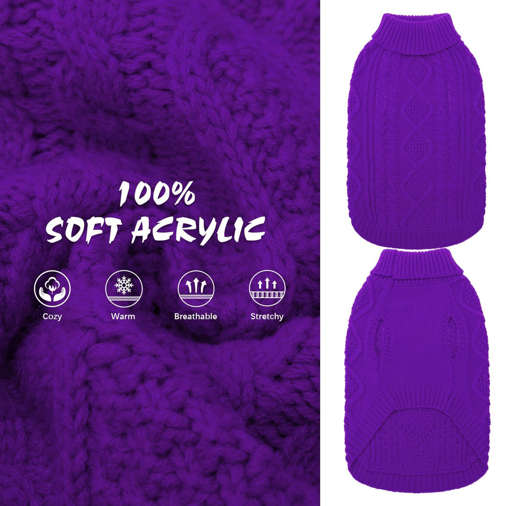 Suéter Tejido Térmico con Cuello Alto para Perros — Jersey Clásico de Punto Cable Cálido para Cachorros y Gatos Pequeños, Medianos y Grandes