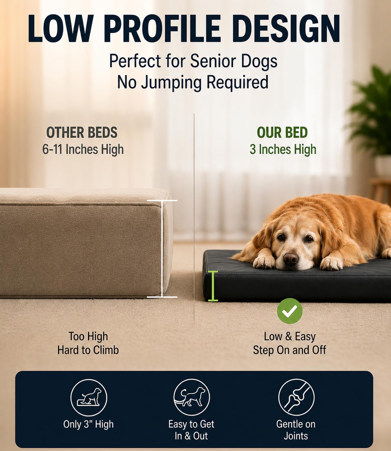 Cama Ortopédica de Piel con Memory Foam — Descanso Confortable para Perros Pequeños, Medianos y Grandes