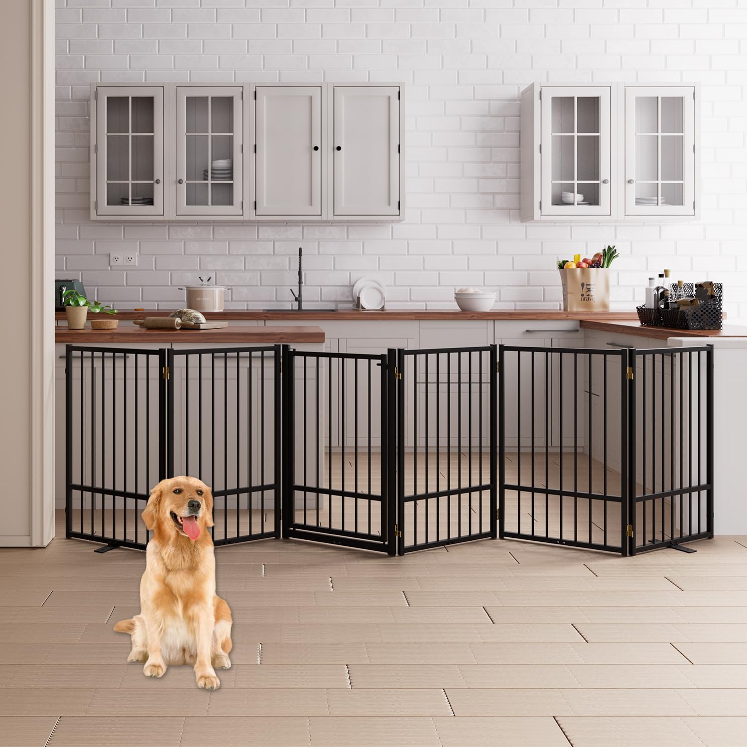 Corralito y Reja Divisoria de Metal para Perros — Puerta Abatible, Plegable y Autoportante para Interiores