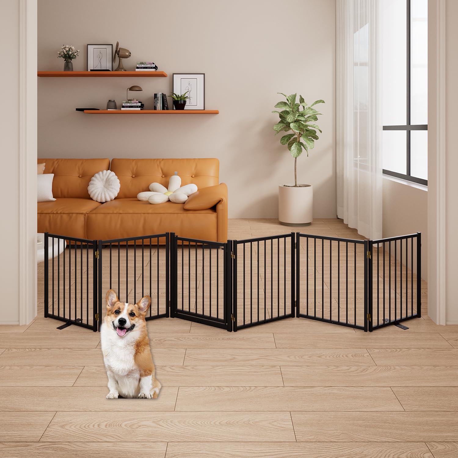 Corralito y Reja Divisoria de Metal para Perros — Puerta Abatible, Plegable y Autoportante para Interiores