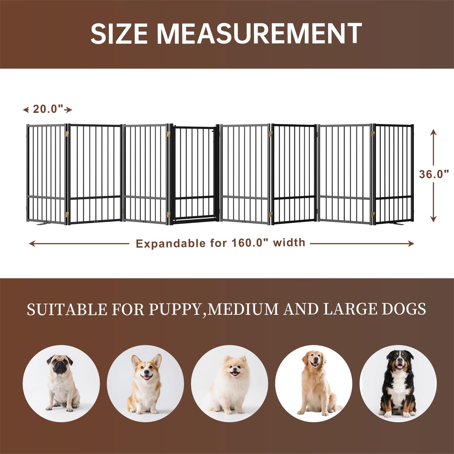 Corralito y Reja Divisoria de Metal para Perros — Puerta Abatible, Plegable y Autoportante para Interiores