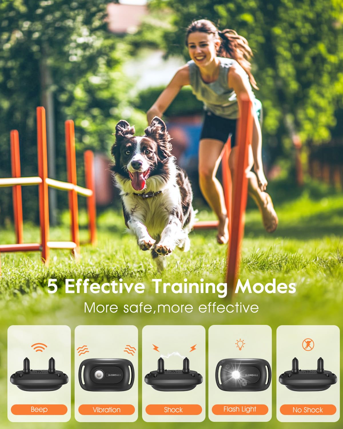 SLOPEHILL — Collar de Entrenamiento con Control Remoto para Perro con 5 Modos: Vibración, Beep, Descarga, Luz y Modo Sin Descarga