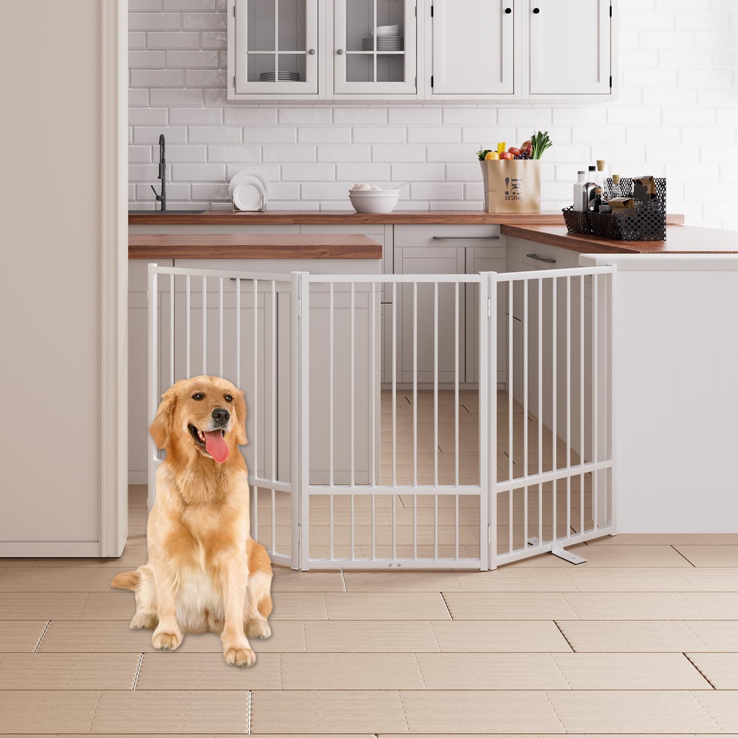 Corralito y Reja Divisoria de Metal para Perros — Puerta Abatible, Plegable y Autoportante para Interiores