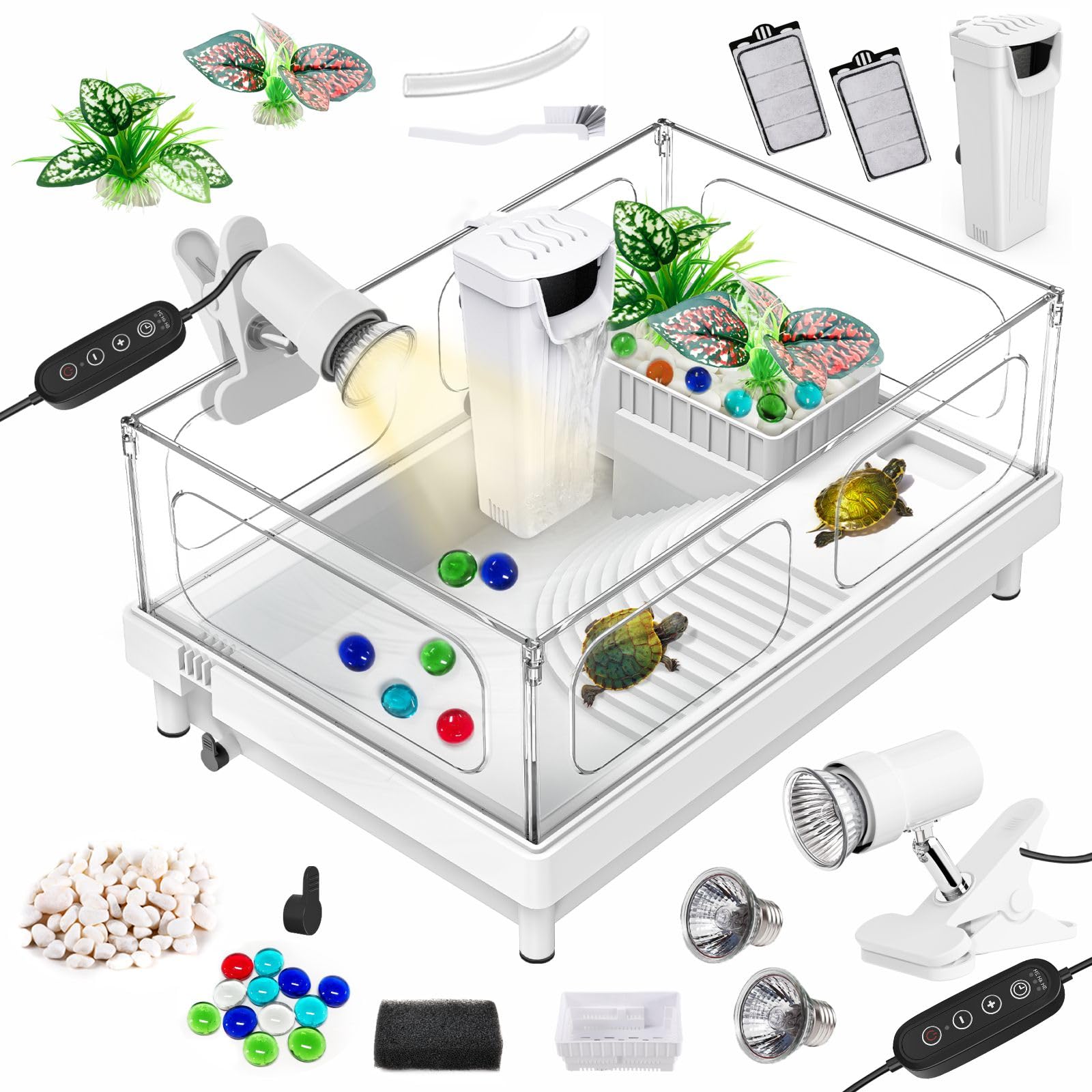 GOZILLA — Kit Completo de Acuario para Tortuga con Lámpara UVA/UVB y Filtro — Starter Kit para Reptiles Pequeños