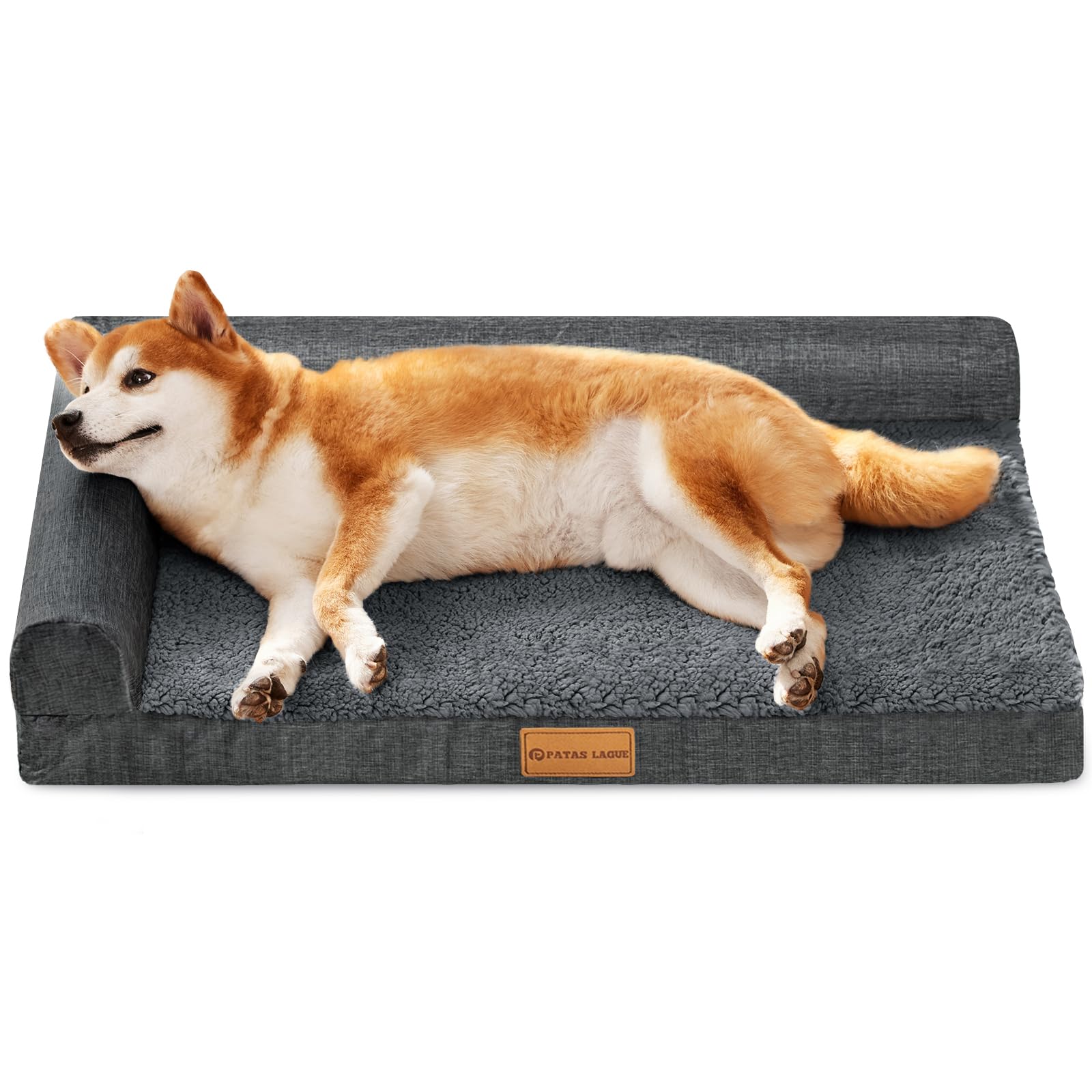 Patas Lague — Cama Ortopédica con Bolster en L y Cubierta Lavable Impermeable para Perro