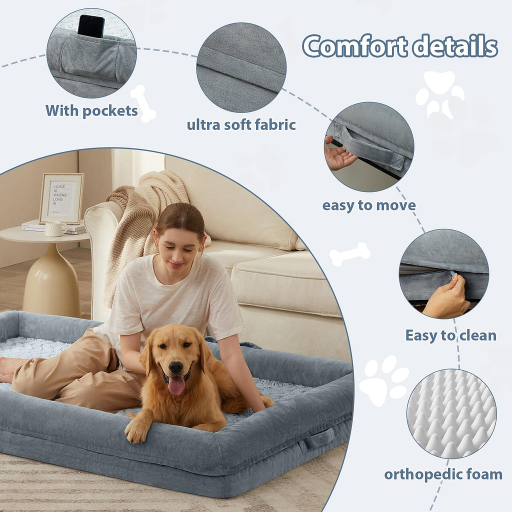 WNPETHOME — Cama Ortopédica Sofá para Perro XL con Cubierta Extraíble Impermeable y Bordes Acolchados