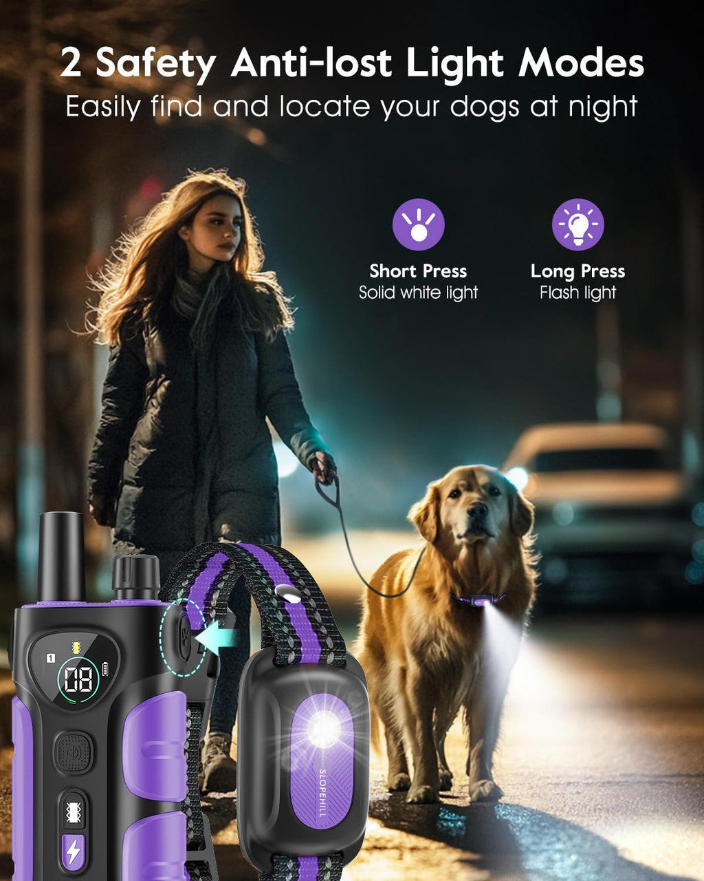 SLOPEHILL — Collar de Entrenamiento con Control Remoto para Perro con 5 Modos: Vibración, Beep, Descarga, Luz y Modo Sin Descarga