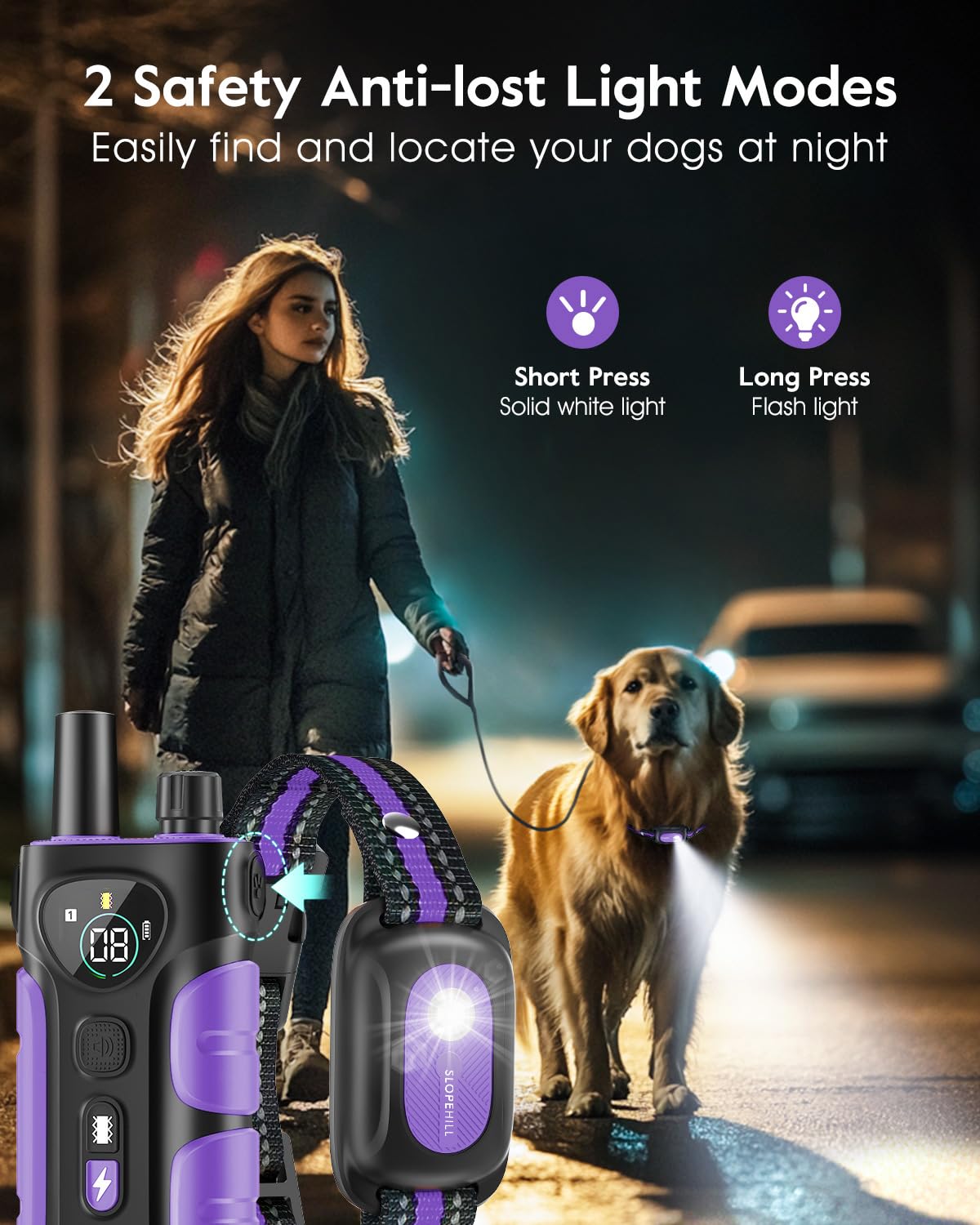 SLOPEHILL — Collar de Entrenamiento con Control Remoto para Perro con 5 Modos: Vibración, Beep, Descarga, Luz y Modo Sin Descarga