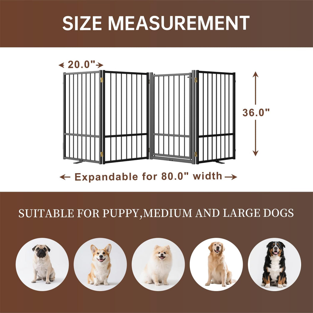 Corralito y Reja Divisoria de Metal para Perros — Puerta Abatible, Plegable y Autoportante para Interiores