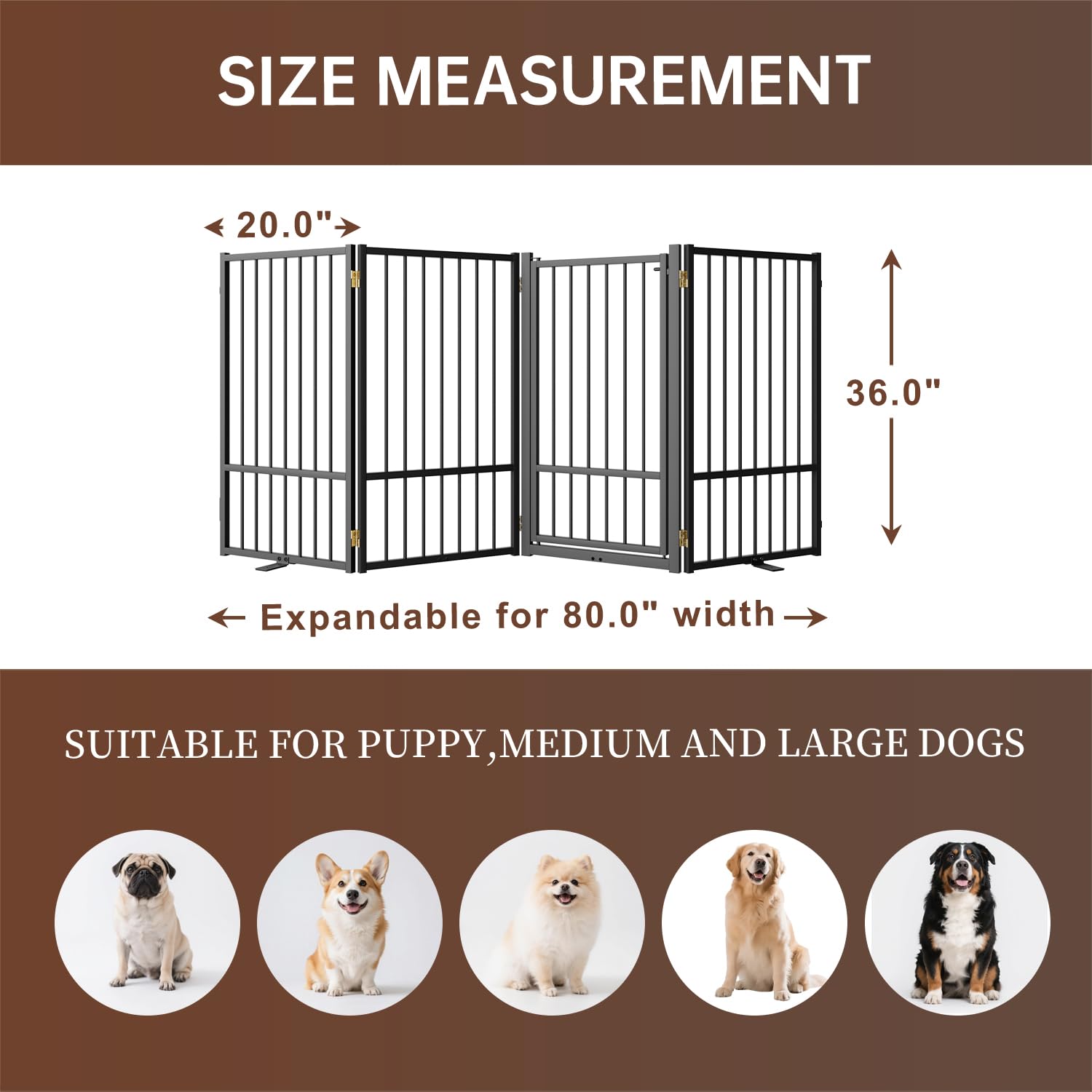 Corralito y Reja Divisoria de Metal para Perros — Puerta Abatible, Plegable y Autoportante para Interiores