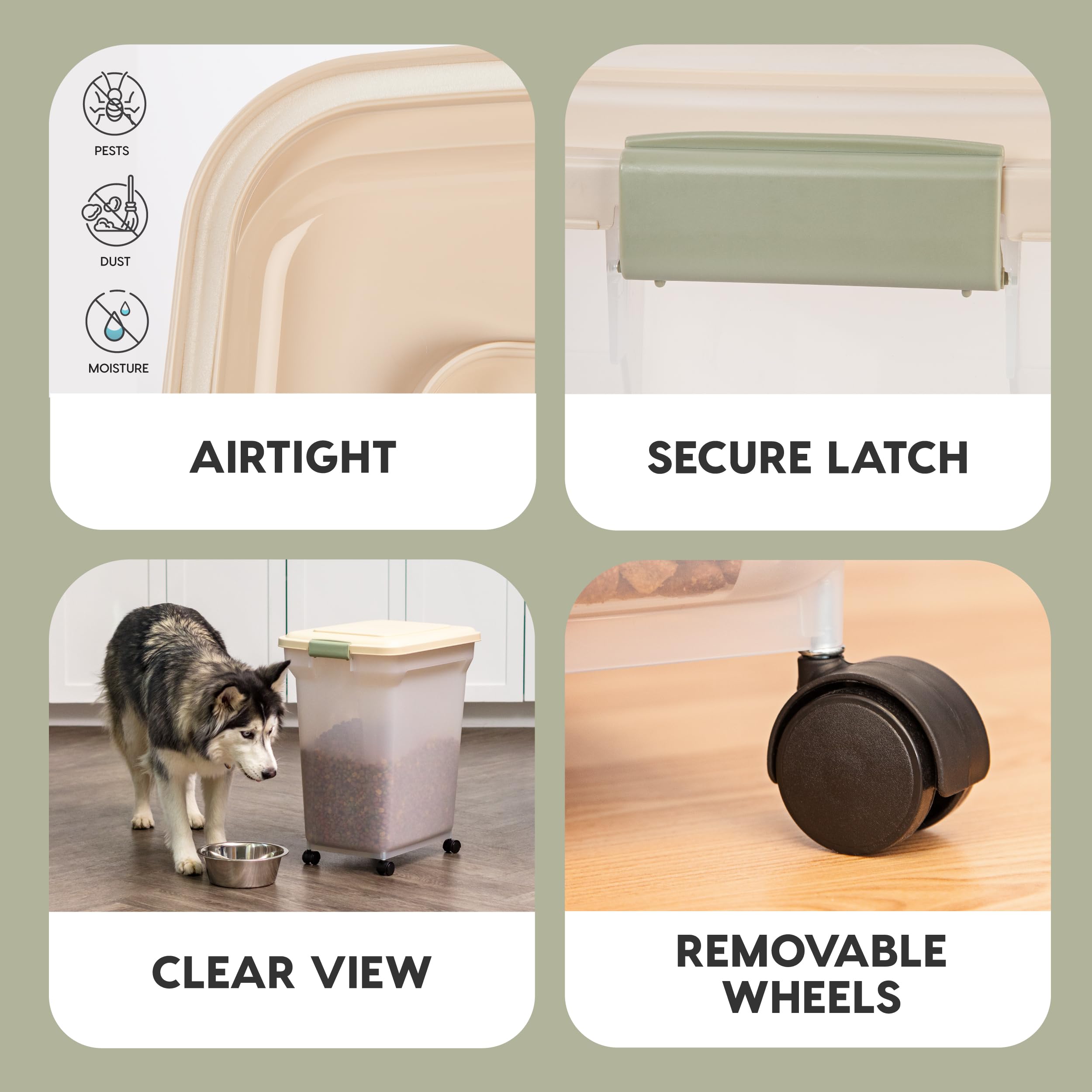 IRIS USA WeatherPro — Contenedor Hermético para Almacenamiento de Alimento con Ruedas para Perros, Gatos y Aves