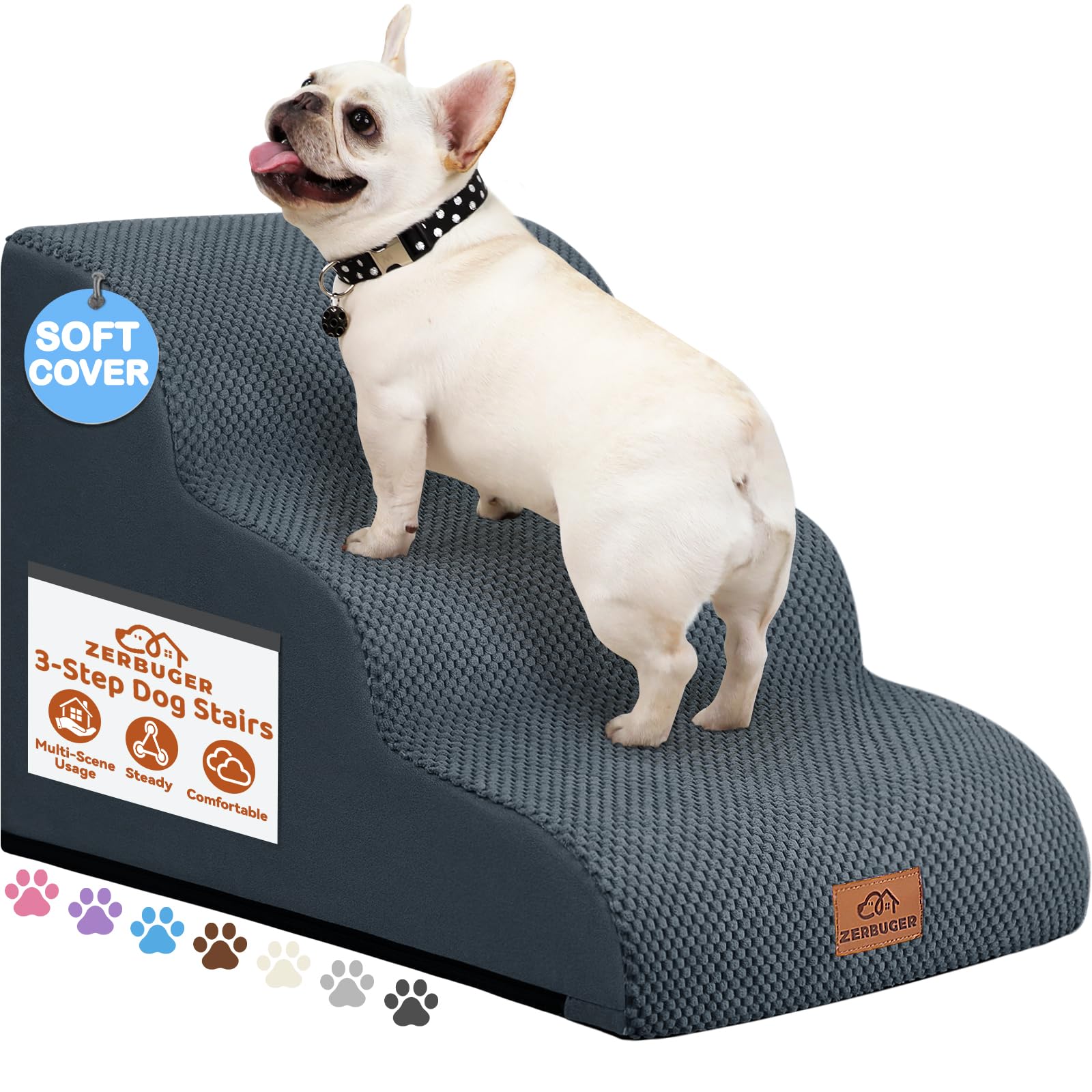 Zerbuger — Escalera y Rampa de Espuma para Perros y Gatos — Escalones Antideslizantes para Cama, Sofá y Silla