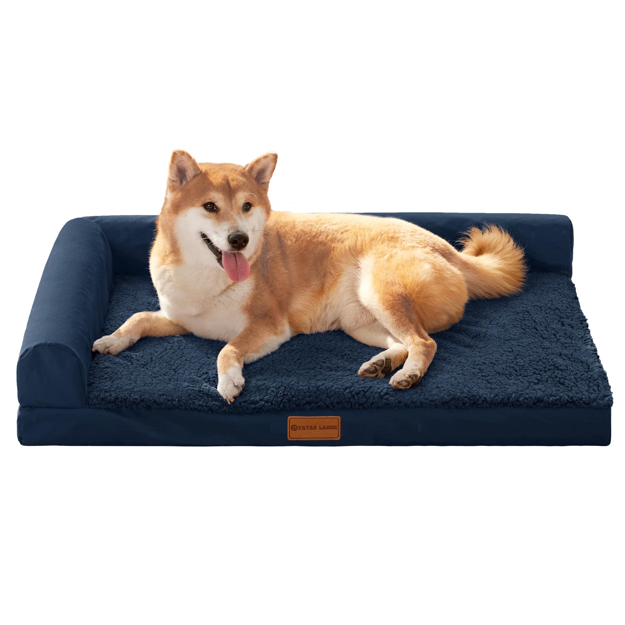 Patas Lague — Cama Ortopédica con Bolster en L y Cubierta Lavable Impermeable para Perro