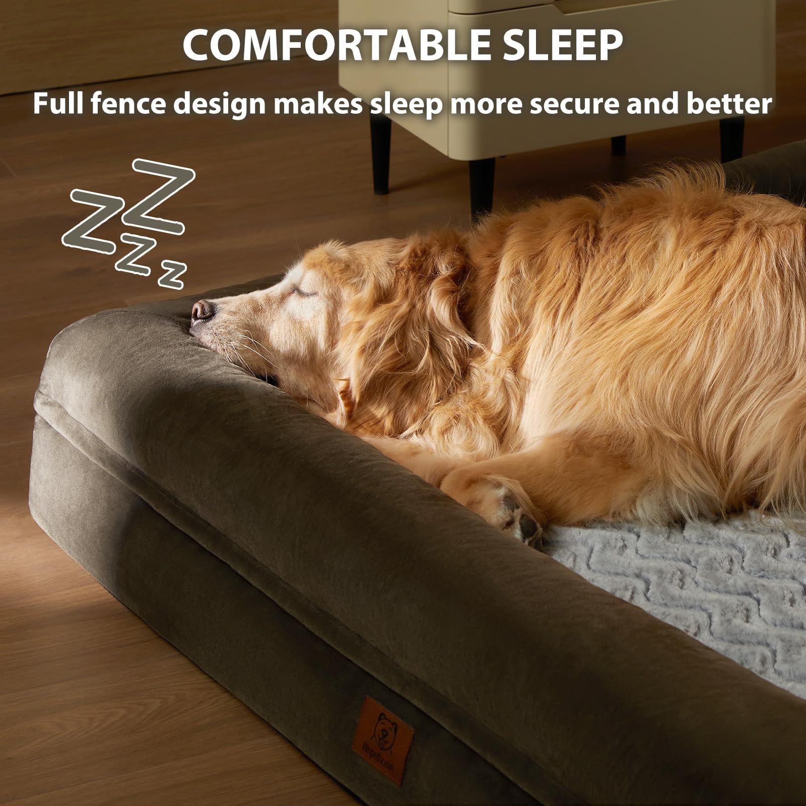 WNPETHOME — Cama Ortopédica Sofá para Perro XL con Cubierta Extraíble Impermeable y Bordes Acolchados