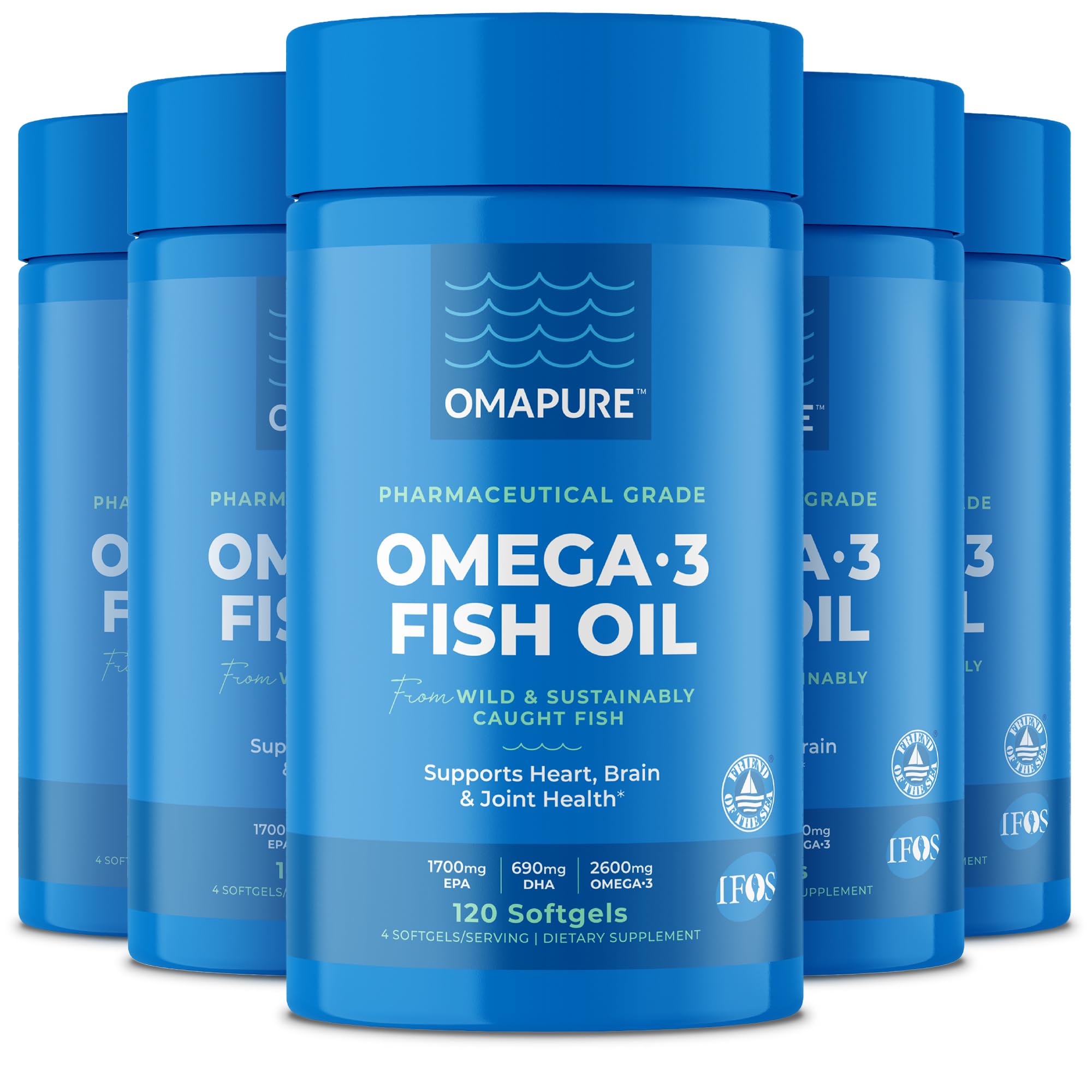 OMAPURE Aceite de Pescado Omega-3 Grado Farmacéutico — Suplemento Nutricional Certificado IFOS 5 Estrellas para Perros y Gatos