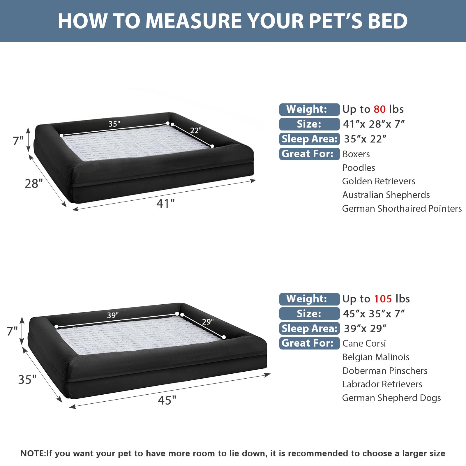 WNPETHOME — Cama Ortopédica Sofá para Perro XL con Cubierta Extraíble Impermeable y Bordes Acolchados