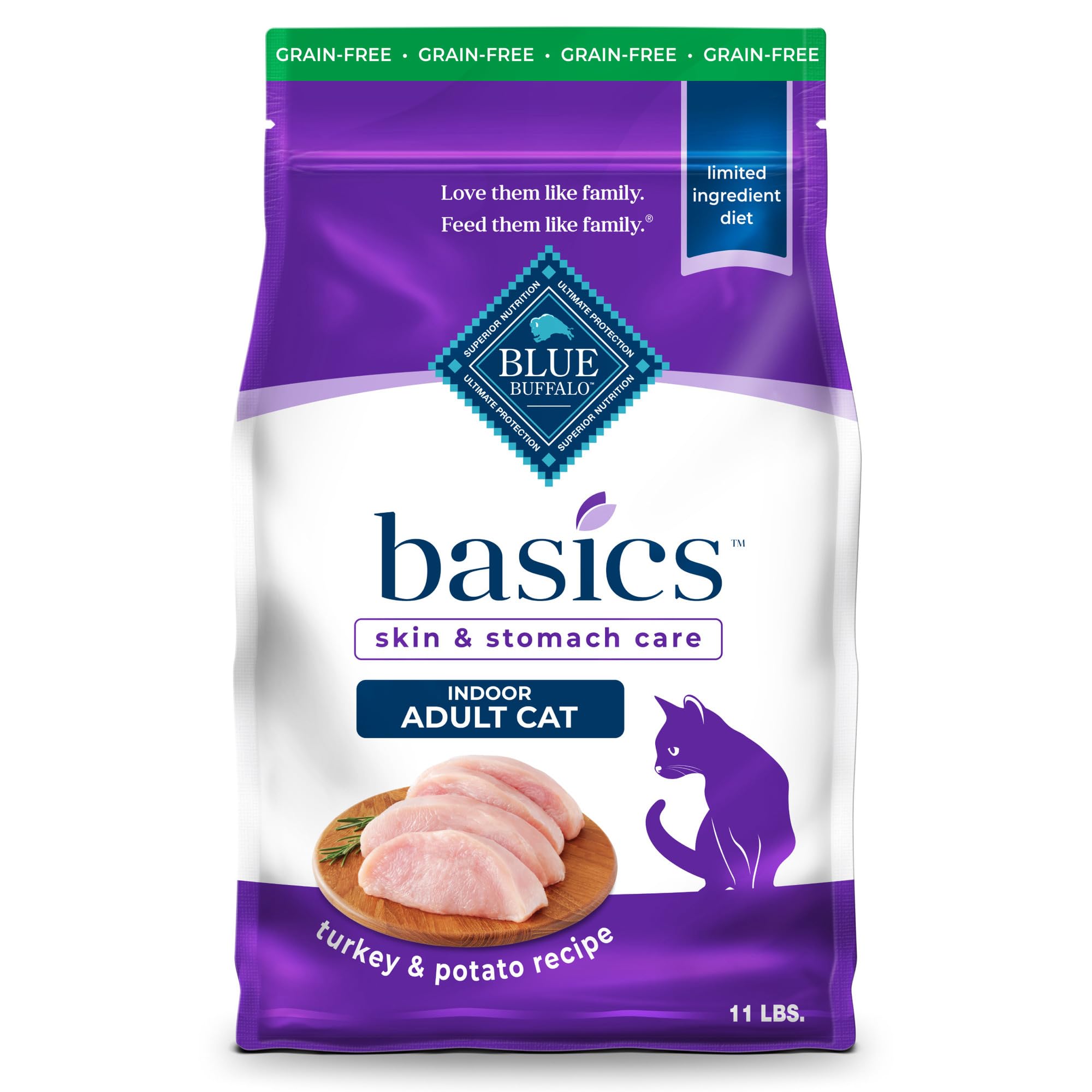 BLUE BUFFALO Basics Indoor — Alimento para Gato Adulto Sin Granos para Piel y Estómago Sensible