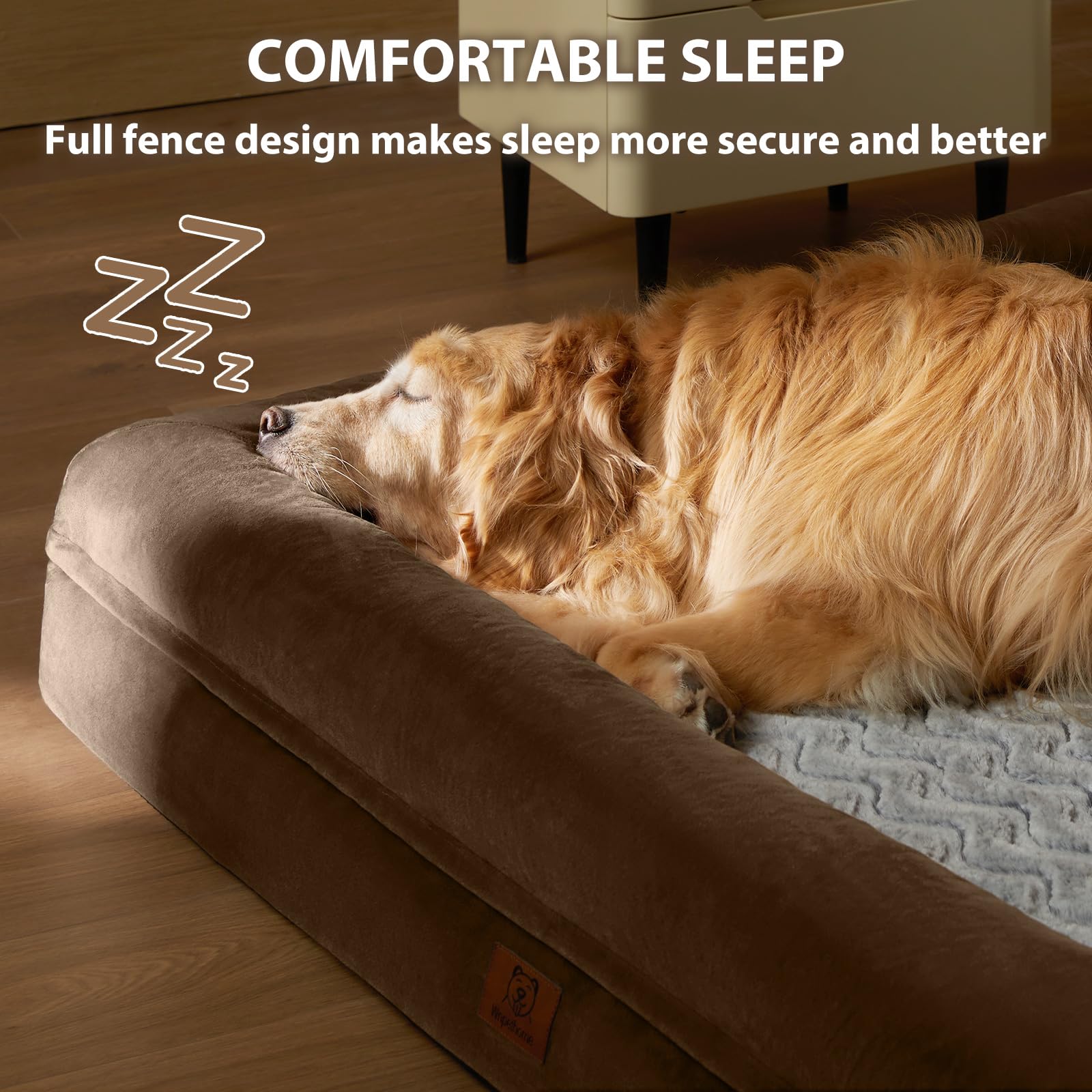WNPETHOME — Cama Ortopédica Sofá para Perro XL con Cubierta Extraíble Impermeable y Bordes Acolchados