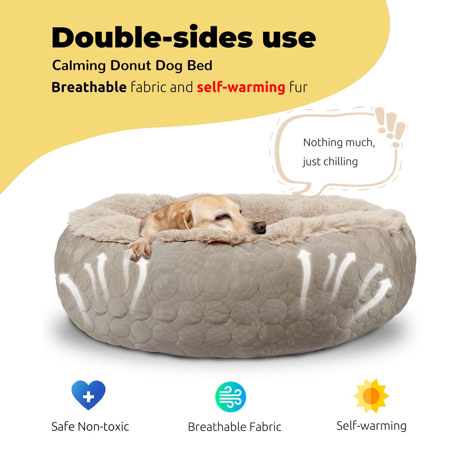 HachiKitty Calming Donut Bed — Cama Redonda y Esponjosa con Lado Frío y Cálido para Perro